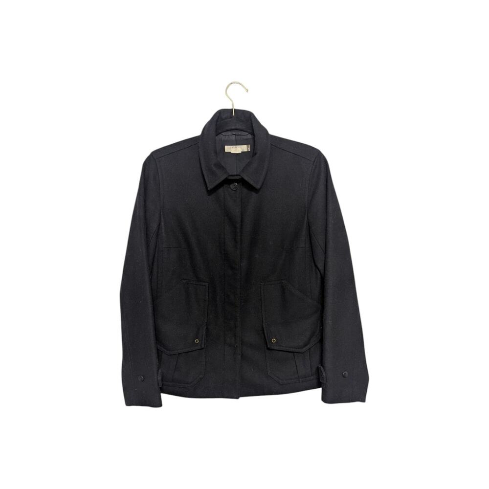 Y2K J. Crew Wool Moto Jacket Full Zip Womens Small Black Retro Minimalist Coat